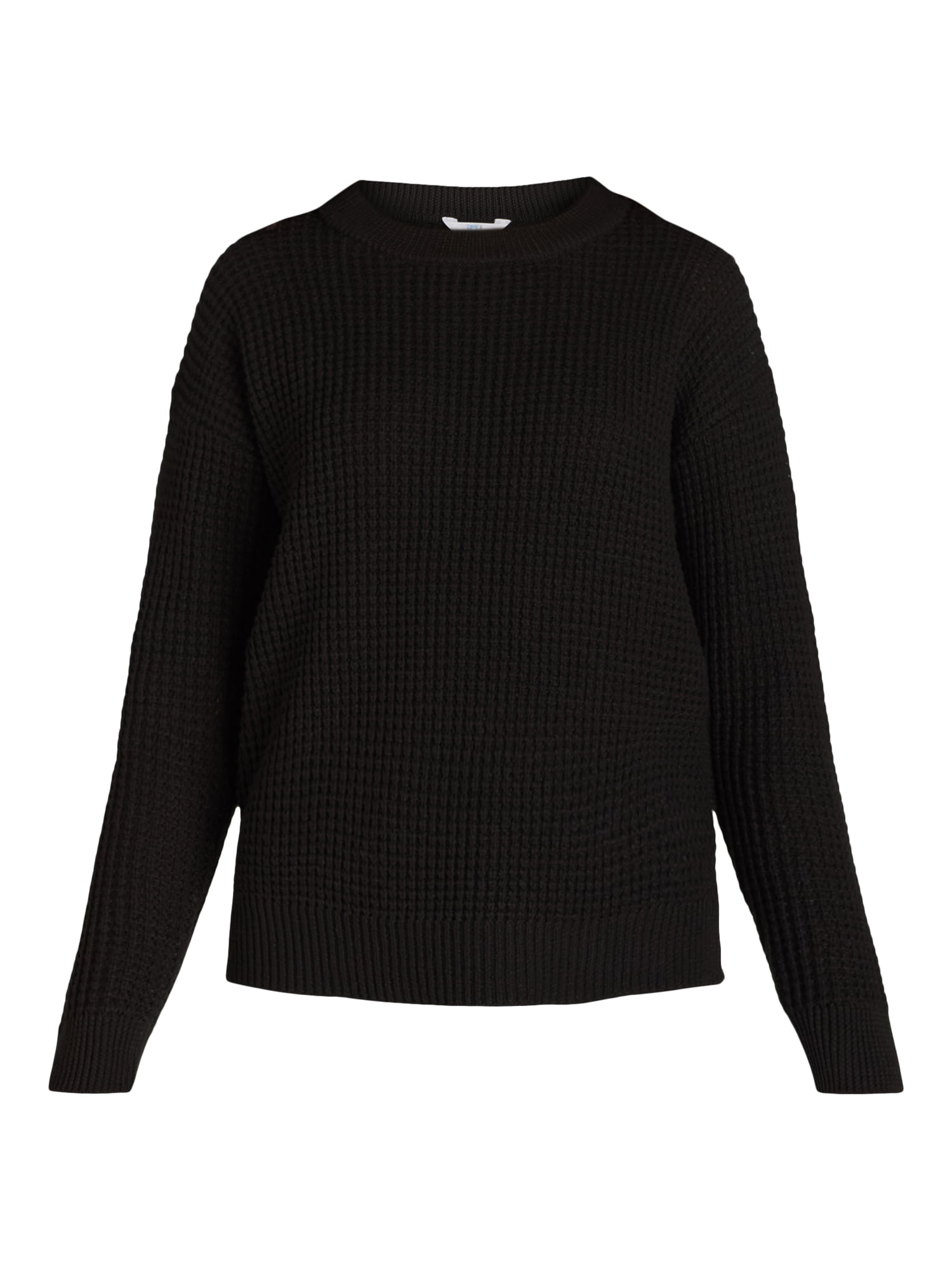 Time and Tru Women's and Women's Plus Waffle Stitch Sweater with Long Sleeves, Midweight, Sizes XS-4X
