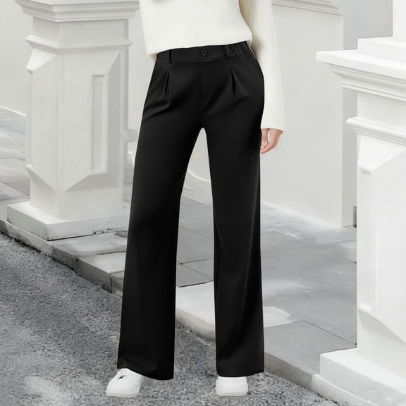Dress Pants for Juniors Slim Fit Business Casual Side Elastic Waist Slim Straight Leg Work Trouser with Pockets