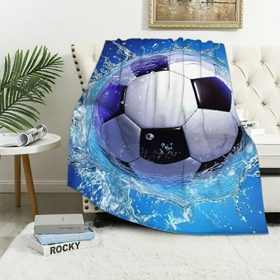 Qinduosi Soccer Throw Blanket Sport Flame Fleece Sherpa Throw Blanket Soccer Fans Boys Teens Kids Reversible Soft Cozy Blanket Bed Couch Sofa for All Seasons