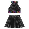 thumbnail image 4 of YONGHS Kids Girls Shiny Dance Outfits Sequin Crop Tops with Skirt Jazz Hip Hop Cheerleading Costume Black 9-10, 4 of 7