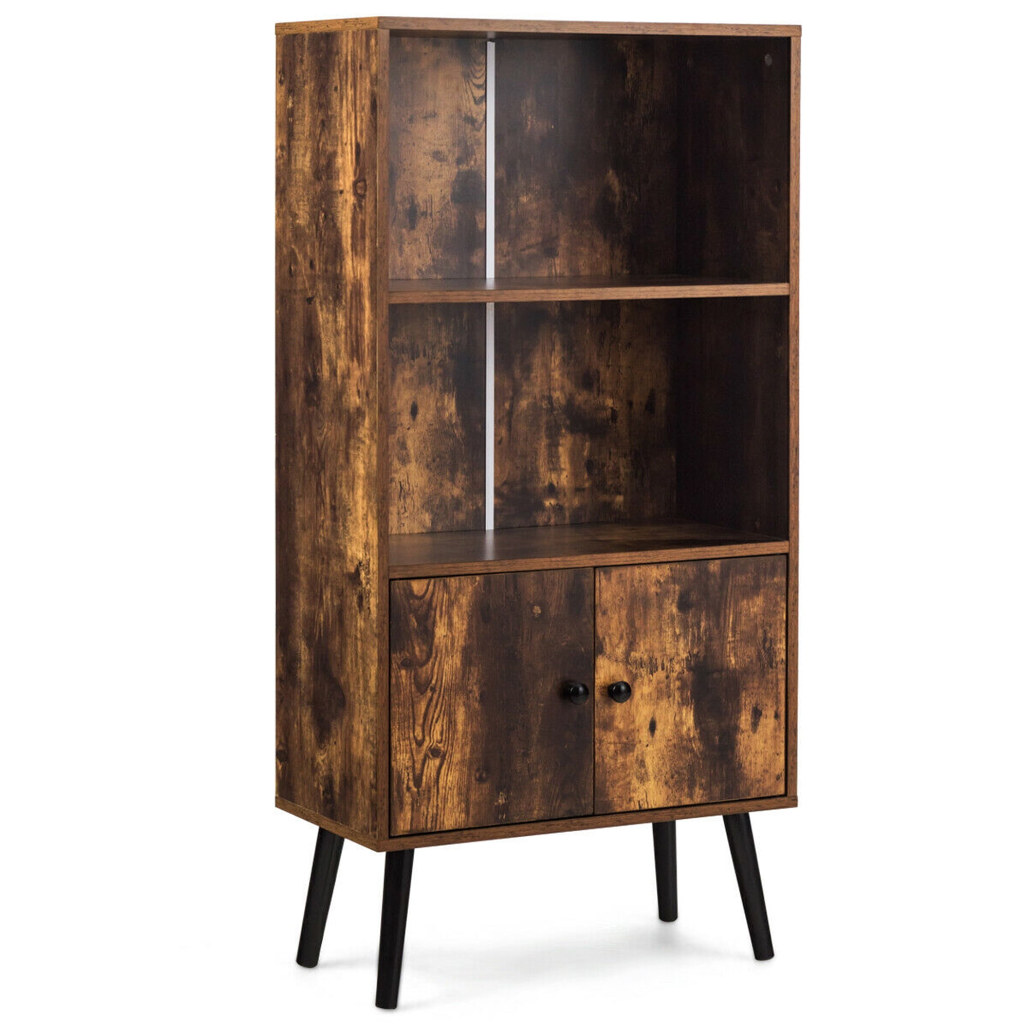 Details about   Rustic Gray Wooden 5 Shelf Bookcase w/ Doors Storage Library Hidden Open Shelves 