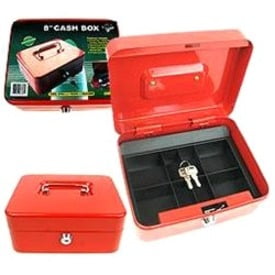Stalwart 8' Key Lock Cash Box with Coin Tray, Red
