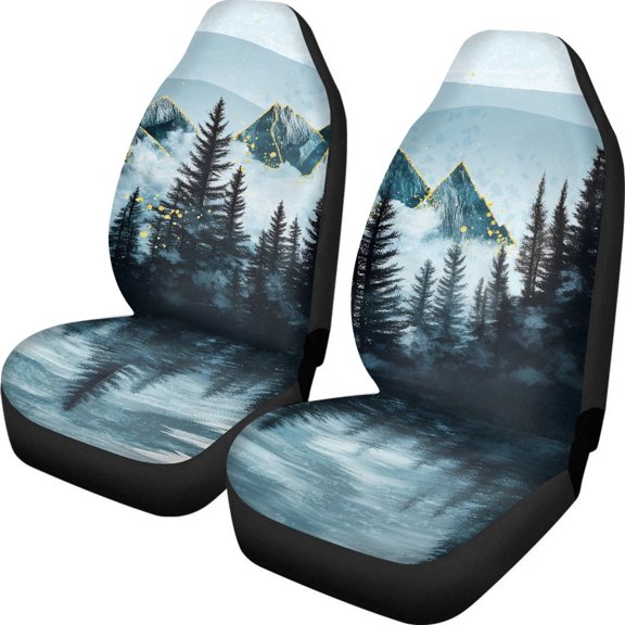 POLERO Moonlit Mountain Lake Elastic Car Front Seat Cover for Interior Decor, Polyester Fabric Easy to Install Car Seat Covers Van