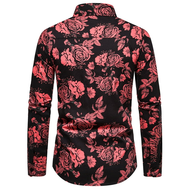 open lace back dress DiBanGu Button Down Shirt Green Red Floral Men's Silk Shirt, M main image 1