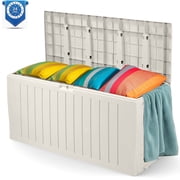 Seizeen Outdoor Storage Box, 75Gal Resin Deck Box for Cushions/Pool Accessories, Waterproof Patio Storage Bench for Indoor Garden Poolside, Max Weight Capacity 450lbs, Beige
