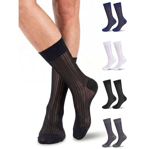 Deago 2 Pairs Mens Ultra Thin Sheer Dress Socks Soft Nylon Mid Calf Silky Transparent Summer Cool Business Socks Work Trouser Sox