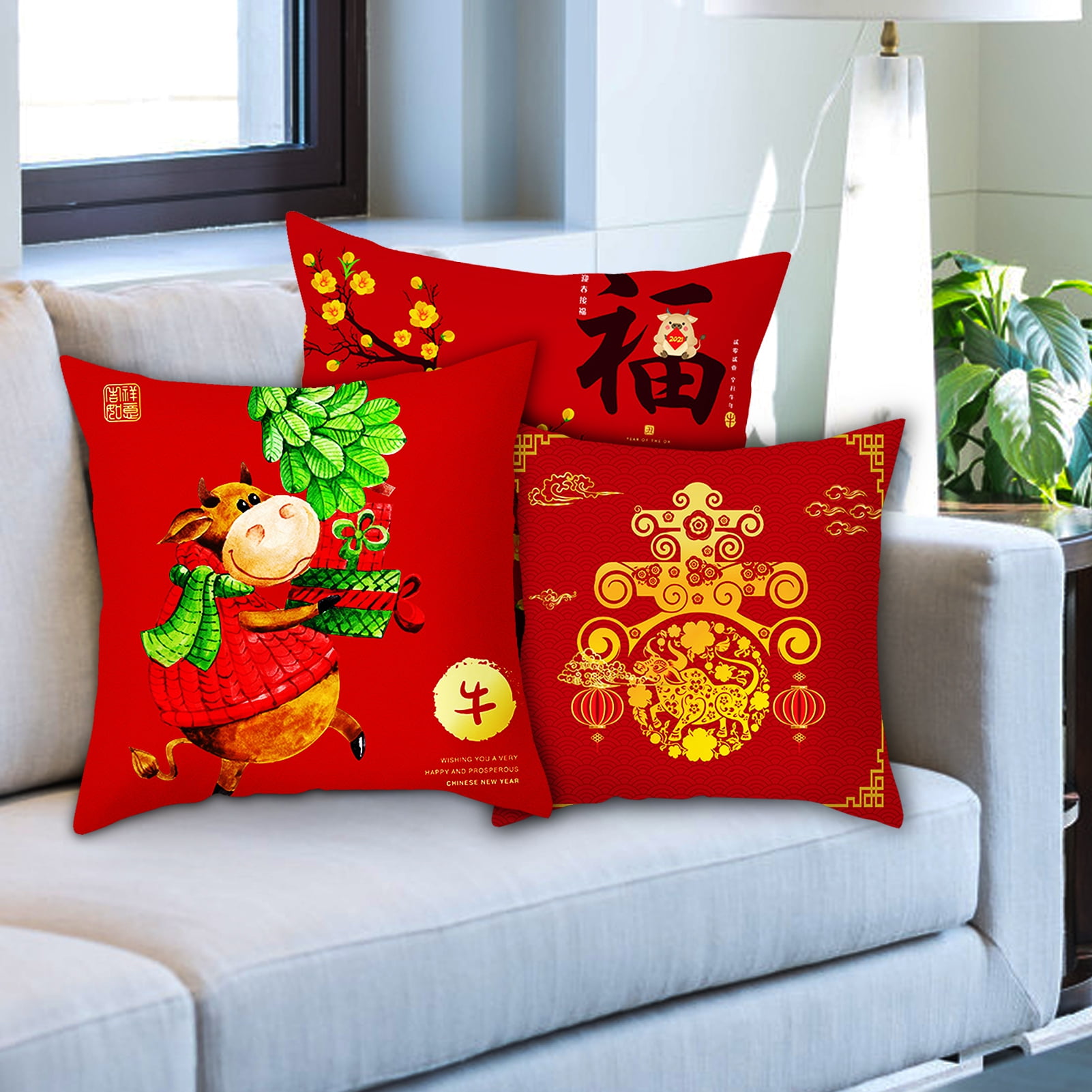 jiaroswwei Chinese Style Pillowcase Pillows Sofa Cushion Cover New Year