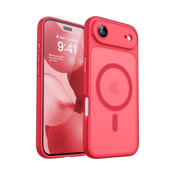 ZHU997 Magnetic Compatible with iPhone Air Case, Upgraded [Full Camera Protection] [Compatible with Magsafe] [Translucent Matte] Shockproof Phone Cover for iPhone 17 Air Case 6.5 Inch,Red