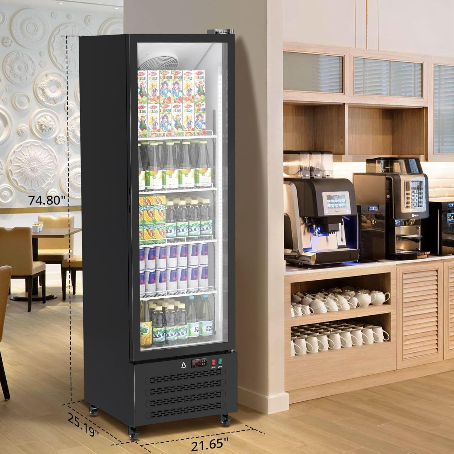 IdealHouse Commercial Beverage Refrigerator, 11.6 Cu. Ft. Upright Beverage Display Refrigerator with Double-Layer Glass Door and Adjustable Shelves, Freezer Beverage Cooler