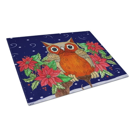 

Caroline s Treasures Whose Happy Holidays Owl Glass Cutting Board Large