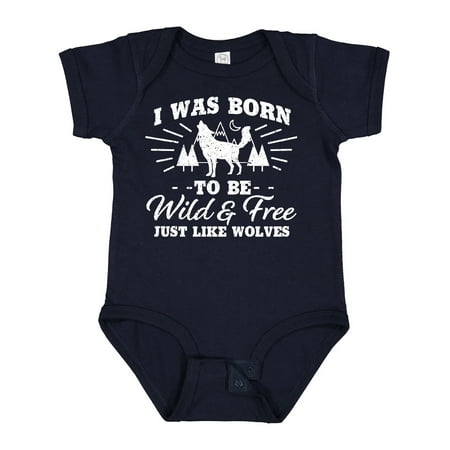

Inktastic I was Born to be Wild and Free with Wolf and Mountains Boys or Girls Baby Bodysuit