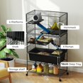 thumbnail image 4 of Dark Grey 5-Level Rolling Ferret Cage - Spacious Small Animal Habitat with Deep Tray & Ramps - Ideal for Rabbits, Chinchillas & Living Room Use, 4 of 7