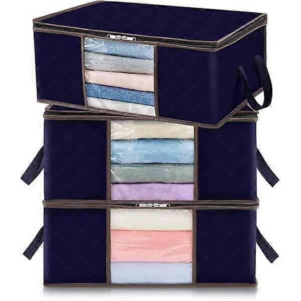 3-Pack 35L Clothes Storage Bag, Navy Blue Foldable Under Bed Storage