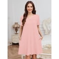 thumbnail image 2 of Chiclily Women's Short Sleeve Nightgown V-Neck Sleepshirt Pink Sleepwear Loungewear Dress with Pockets, Size XL, 2 of 9
