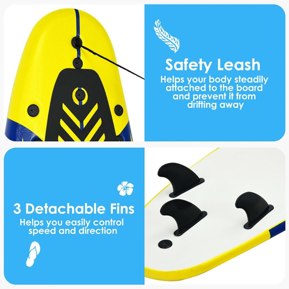 HoeTriumphs 6 Feet Surfboard with 3 Detachable Fins, Outdoor Exercise for Sports Lovers-Yellow