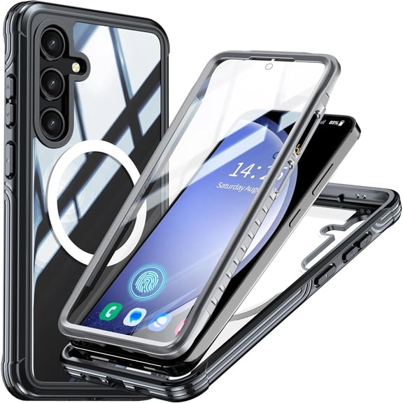 Magnetic for Samsung Galaxy S24 Case [Fit for MagSafe] [Built-in Tempered Glass Screen Protector] Full-Body Shockproof Military-Grade Protective Case Black