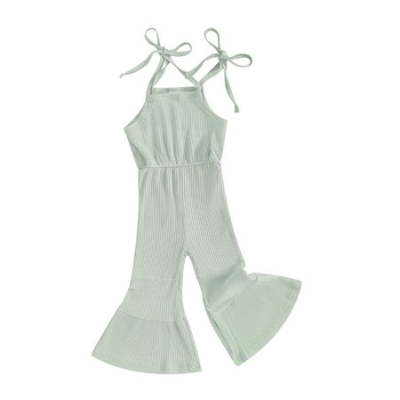 

FEORJGP Little Girl Cami Romper Kids Girls Summer Clothes Sleeveless Jumpsuit Tie Up Ribbed Overalls Flare Leg Long Romper Pants Toddler Solid Color Casual Outifits