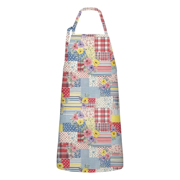 Pioneer Flower Floral Print Pattern Apron for Women and Men, Cotton Linen Waterproof with Pockets, Adjustable, 33x27 Inch for Kitchen, Gardening, BBQ, Salon