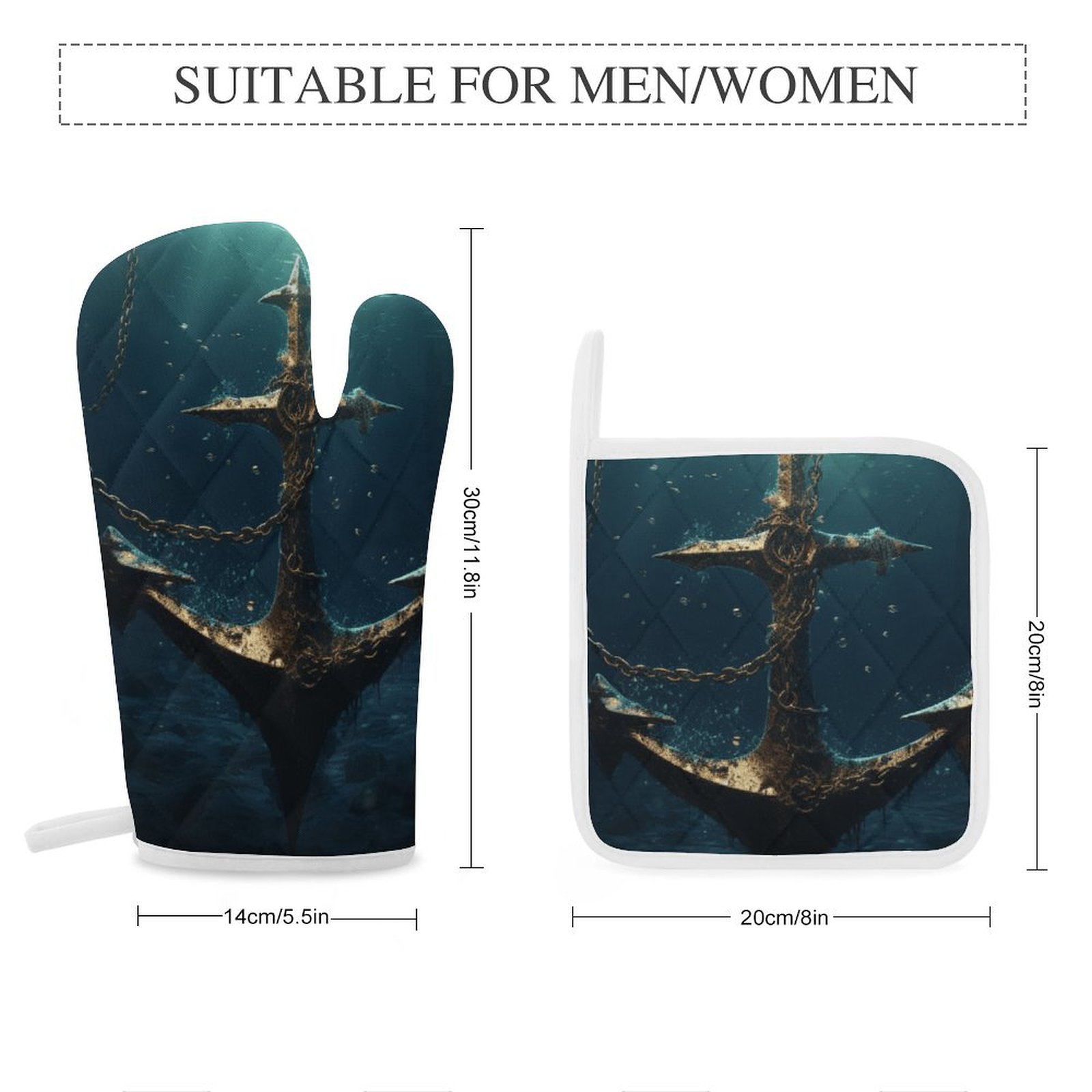 Anchor with Sailing Oven Mitts And Pot Holders Sets of 4 Oven Gloves Set Potholders for Kitchen Cooking Baking Grilling Anti Scald Hot Pads And Heat Resistant