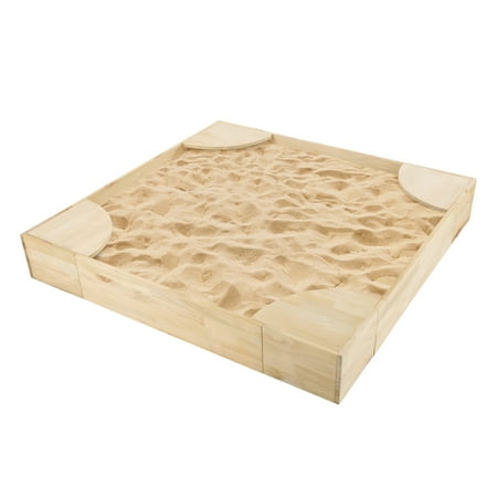Wooden Sandbox with Built In Seating- Durable and Spacious Wood Sand Box with Four Seatsy by Hey!