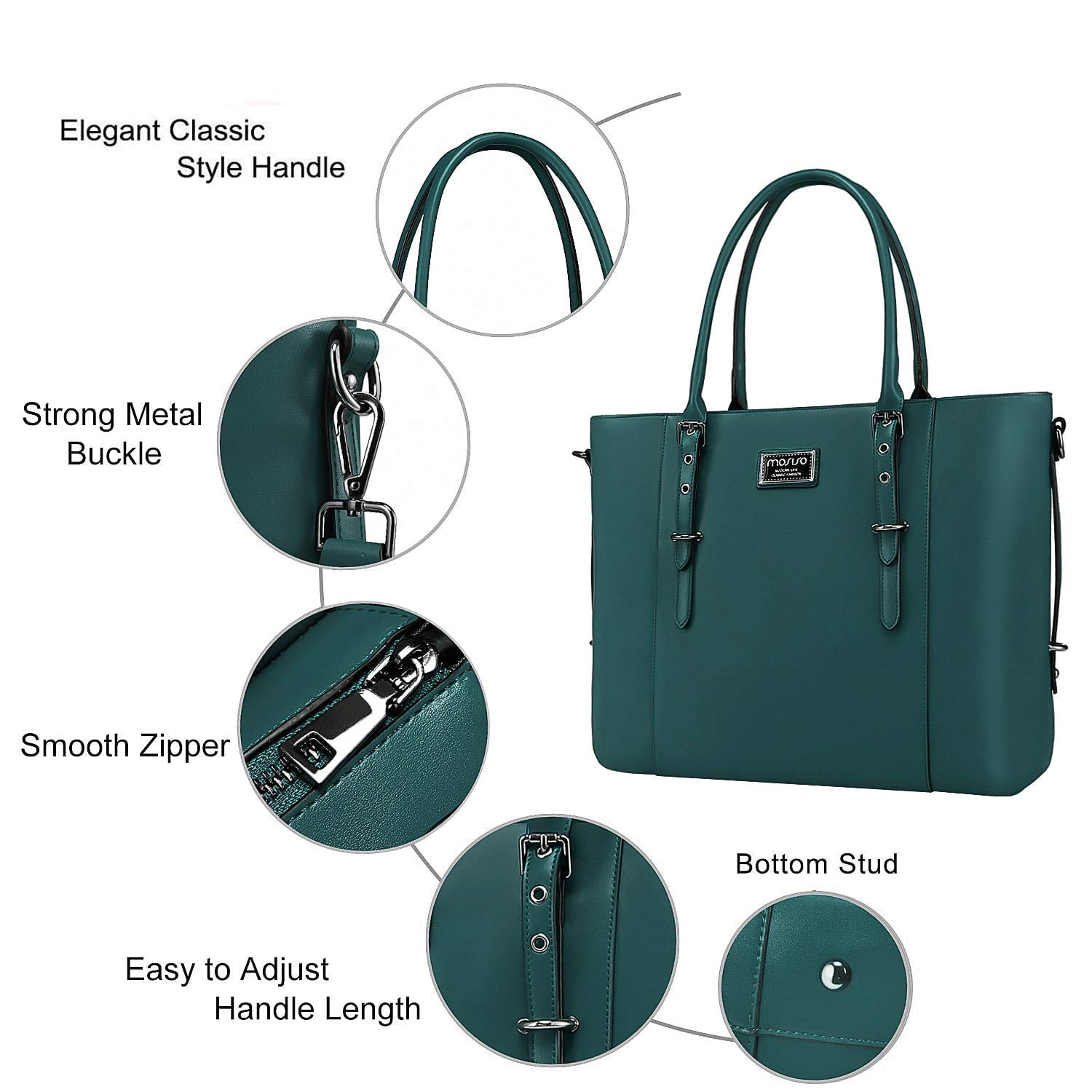 Mosiso Water-Resistant PU Leather 15.6" Laptop Tote, Deep Teal