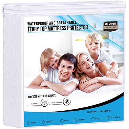 Utopia Bedding Waterproof Mattress Protector - Breathable Mattress Cover - Fitted Style All Around Elastic - Fits 17 Inches Deep (Queen)