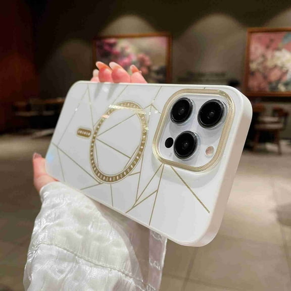ELEHOLD for Apple iPhone 14 Magnetic Case with Wirless Charging, Shockproof Plating Cute Case with MagSafe Camera Lens Protector Back Cover for Women Men, white