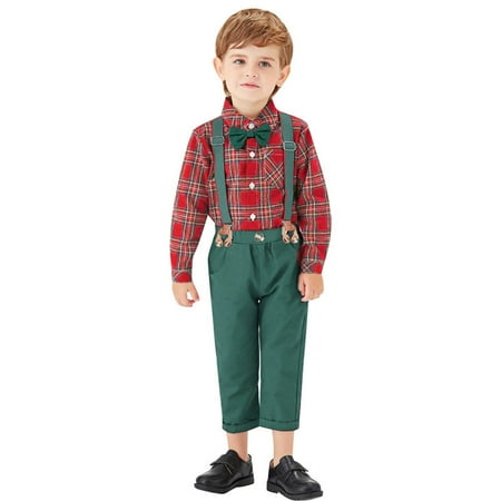 

Toddler Boys Long Sleeve Plaid Prints T Shirt Tops Pants Child Kids Gentleman Outfits