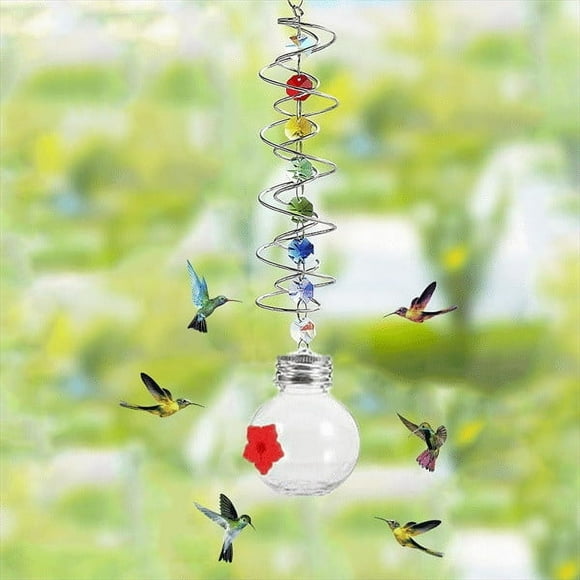Zhourta Hanging Bird Feeder Screw Tail Wind Rotating Clear Bird Feeder for Garden Yard Waterproof and Squirrel Proof