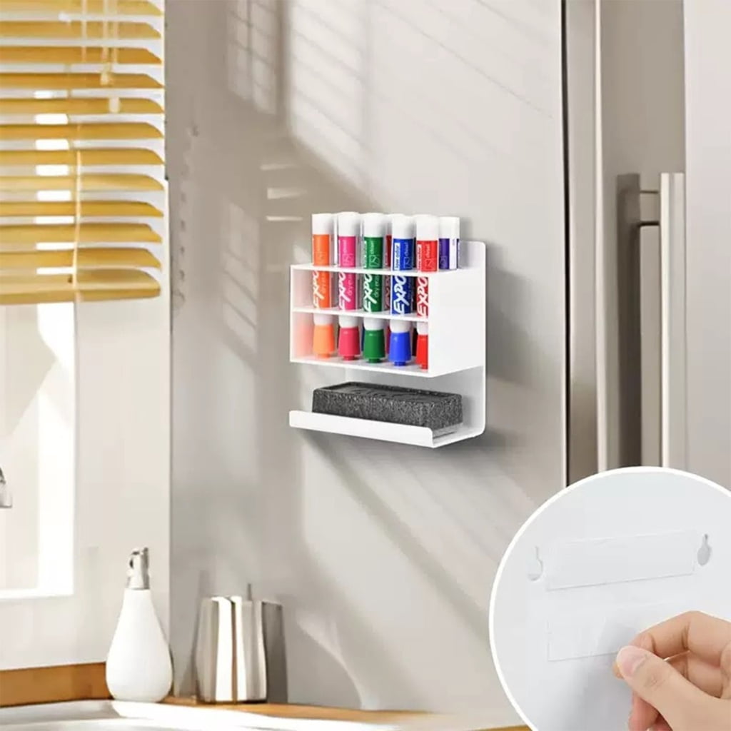 Wall Mounted Acrylic Marker Holder with 10 Slots Sticky Pen Storage Stand Whiteboard Supply Organizers