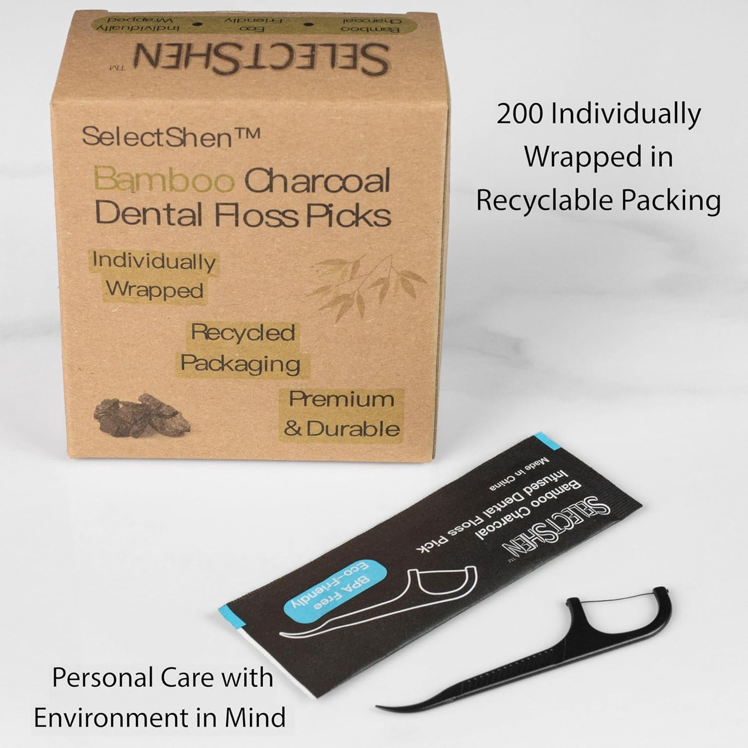 Dental Floss Picks-100 Count Individually Wrapped, Strong Charcoal Floss for Tight Teeth, Gum Health, Plaque Removal, Travel & Daily Oral Hygiene Friendly by General™ (100 Pack)