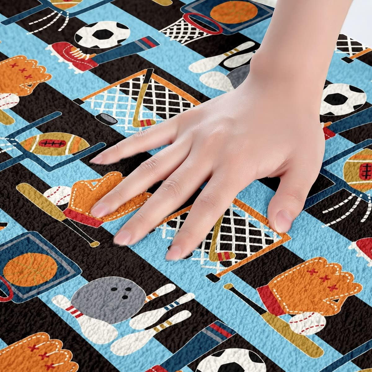 Ball Sports Theme Microfiber Bathroom Rugs 3D Ball Games Non Slip Bath Mat Stripe Competitive Games Shaggy Absorbent Floor Mat for Bedroom Decor Bathroom Floor Indoor Doormat 20"x32"