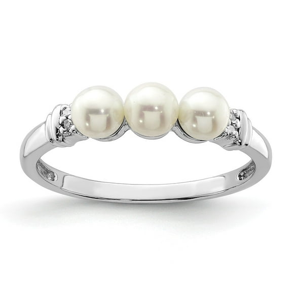 White Sterling Silver Ring Band Pearl Diamond Round Freshwater