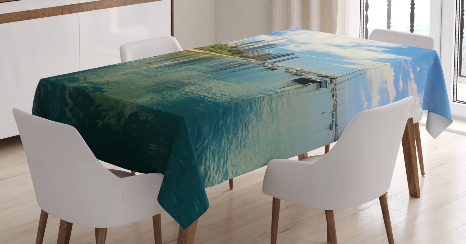 Illinois Tablecloth, Lake Michigan Scenery with A Yacht Downtown ...