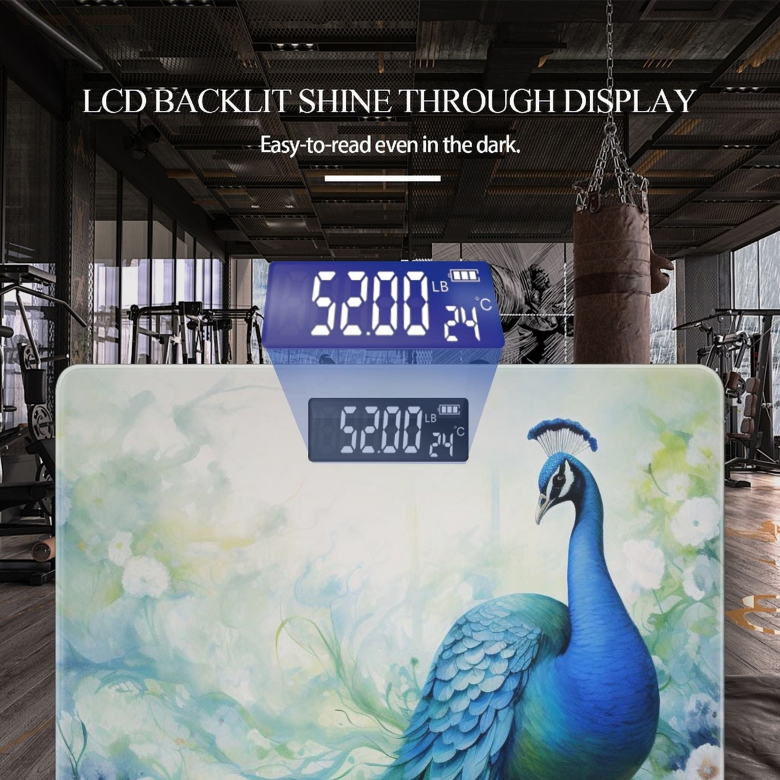 Bathroom Scale, Highly Accurate Digital Body Scale,Precisely Measures Weight up to 400 lbs-Beautiful Oil Painting Of Peacock In Shades Of Blue