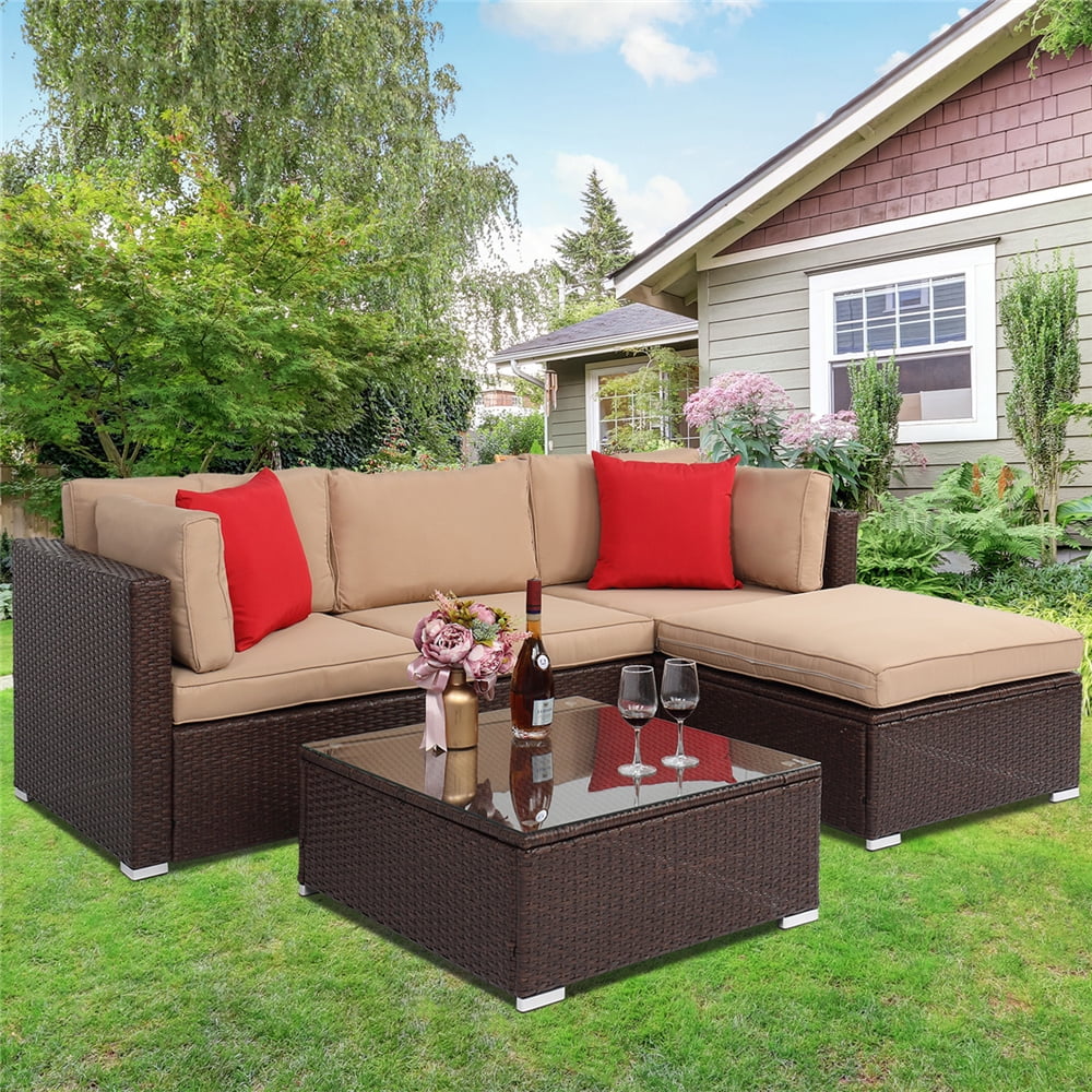 Patio Dining Sets Clearance, 5 Piece Patio Furniture Sets with Ottoman