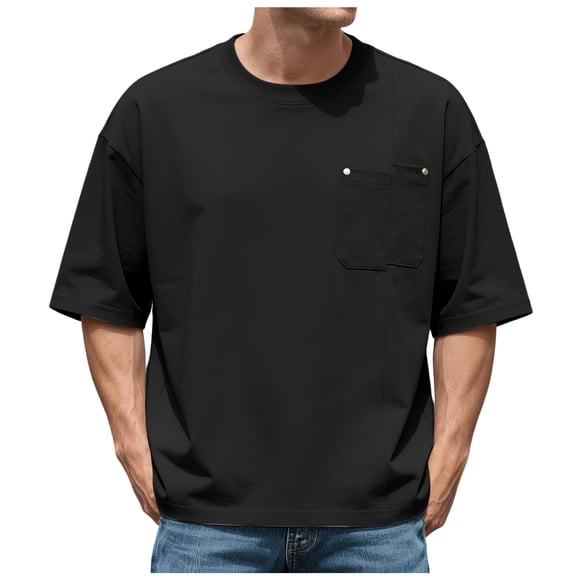 Zshosam Heavyweight T Shirts for Men Men's Big and Tall Short Sleeve Heavyweight Crew Neck Size XXXXL,(Black XXXXL)