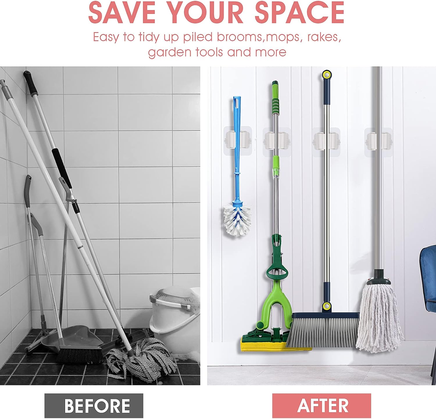 Self-Adhesive Wall Mounted Broom & Mop Holder – Strong Stick, Easy Install