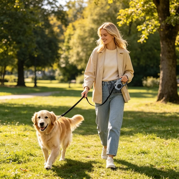 Auto Retractable Dog Leash with Nylon Tape, Shock Absorbing Pet Lead with Brake Lock, Anti-Slip Handle Retractable Leash for Small Medium Dogs