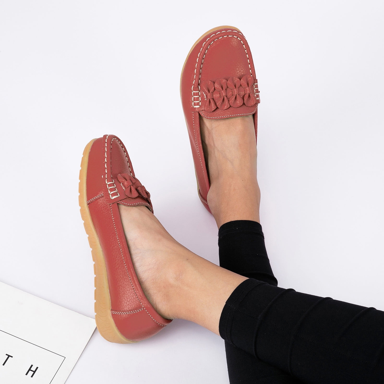 B91xZ Women's Pointy Toe Loafer Casual Penny Loafers Retro