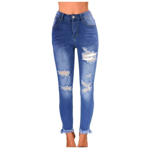 Gubotare Junior Jeans Womens Jeans High Waisted Stretchy Ripped Distressed Tummy Control Straight Ankle Jean for Women Trendy 2025 (Light Blue,Size S)