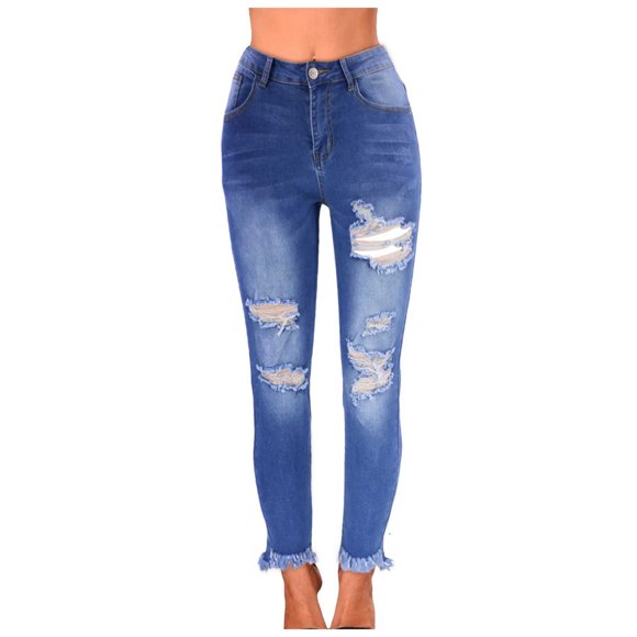 Gubotare Jean Leggings Women Cuffed Ripped Jeans Y2K Distressed Ripped Skinny Stretchy Denim Pant (Light Blue,Size XL)