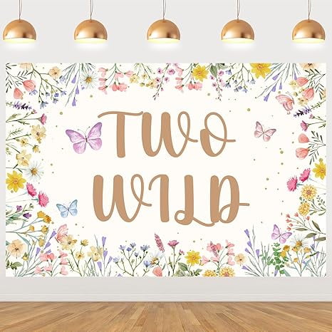 5x3ft Two Wild Wildflower Backdrop - Wildflower 2nd Birthday Decorations Girl, Watercolor Floral Themed Flower Daisy Butterfly Photography Background for Second Birthday Party