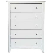 Solid Wood Five Drawer Chest White