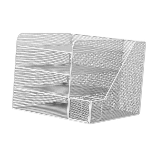 Organizador de escritorio, estante para guardar documentos, soporte para bolígrafos, bandeja creativa para cartas y papel. Blanco
