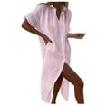thumbnail image 2 of New Spring And Summer Dress for Women 2024 Plus Size Lapel Cotton Linen Button Dress Casual Solid Color Pocket Short Sleeve Shirt Dress Gift for Women Up to 65% off!, 2 of 8