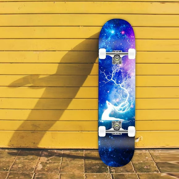 DYNWAVECA Unisex Skateboard Complete Double Kick Mute PU Wheel Steel Bearing Wooden Deck Cruiser Concave Longboard for Beginners Teens Adults Playing StyleA
