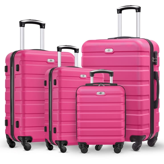 4 Piece Luggage Set 16/20/24/28 inch Hardside Lightweight Suitcase with Spinner Wheels (Rose Red)