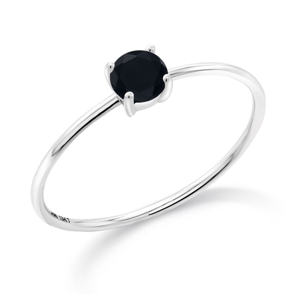 Gem Stone King 0.22 Ct Round Black Onyx 10K White Gold Ring