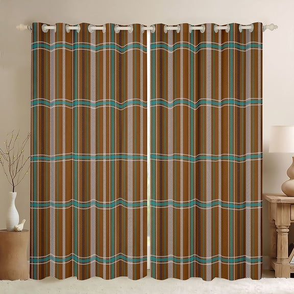 Feelyou Brown Plaid Black Out Curtains, Lines Buffalo Curtains Pack of 2 (42x63 Each)